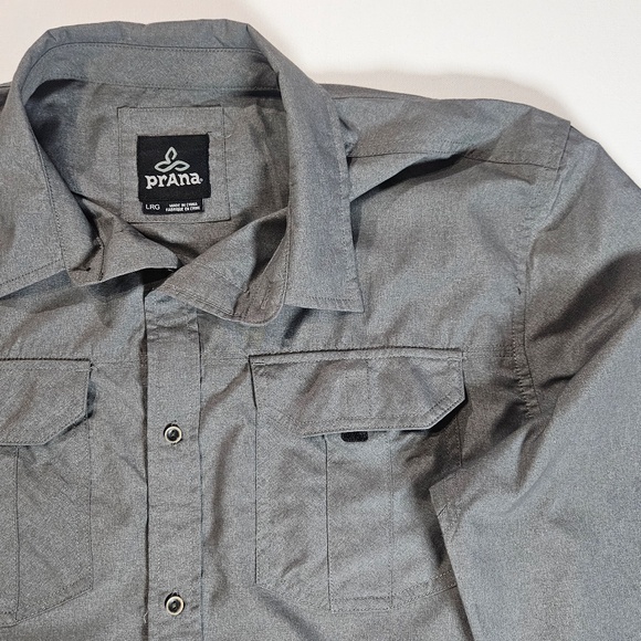prAna Shirt Mens Large Gray Long Sleeve Button Down Outdoor Travel Hiking Tech - Picture 3 of 8